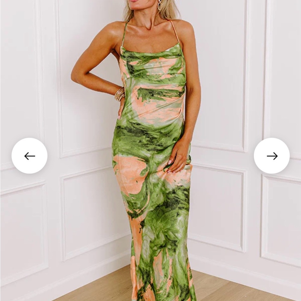 Green & Peach Marble Slip Maxi Dress - Women's